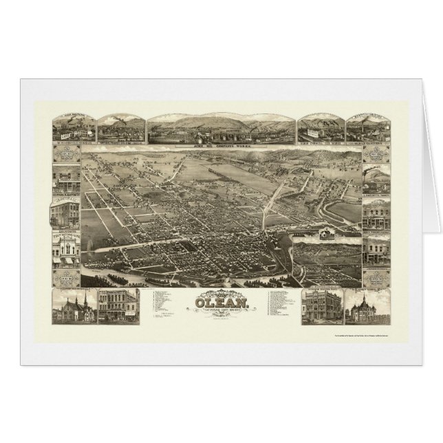 Cartão Olean, mapa panorâmico de NY - 1882 (Frente Horizontal)