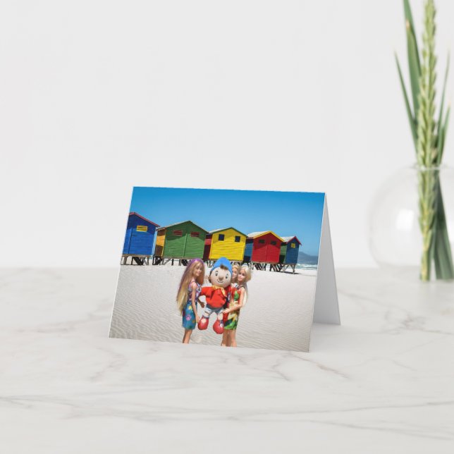 Cartão Olha quem apanhámos na praia. (Frente)