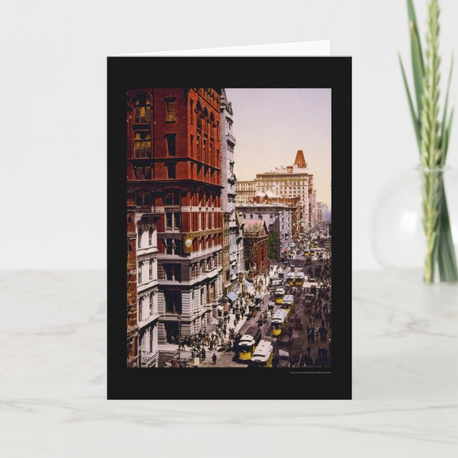 Cartão Olhando acima Broadway na Nova Iorque 1900 (Frente)