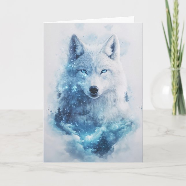 Cartão Olhar Celestial do Lobo Majestoso (Frente)