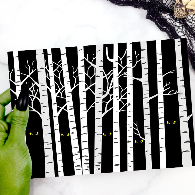 Cartão Olhos Amarelos Assustadores de Halloween em Flores (Criador carregado)