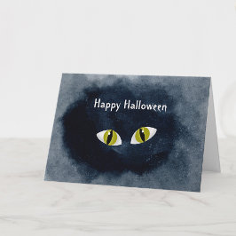 Cartão Olhos de Gato Preto de Halloween Aquarela