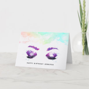 Cartão  Olhos Roxos Glamorosos e Brows Watercolor Anivers