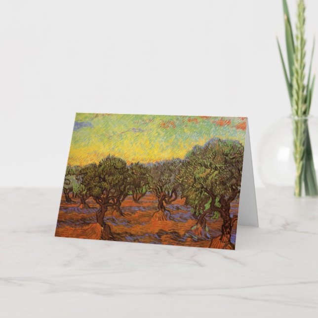 Cartão Olive Grove, Orange Sky, por Vincent van Gogh (Frente)