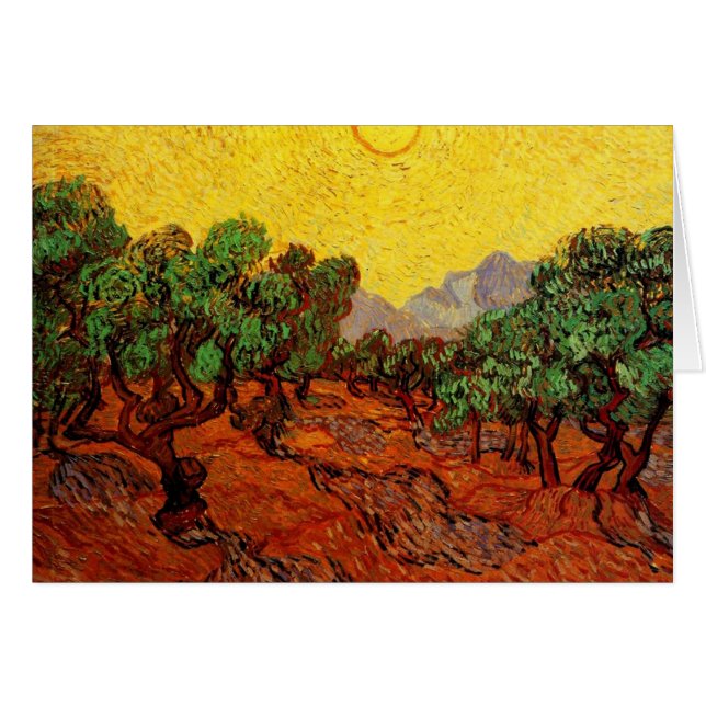 Cartão Oliveiras com céu amarelo e sol (Frente Horizontal)