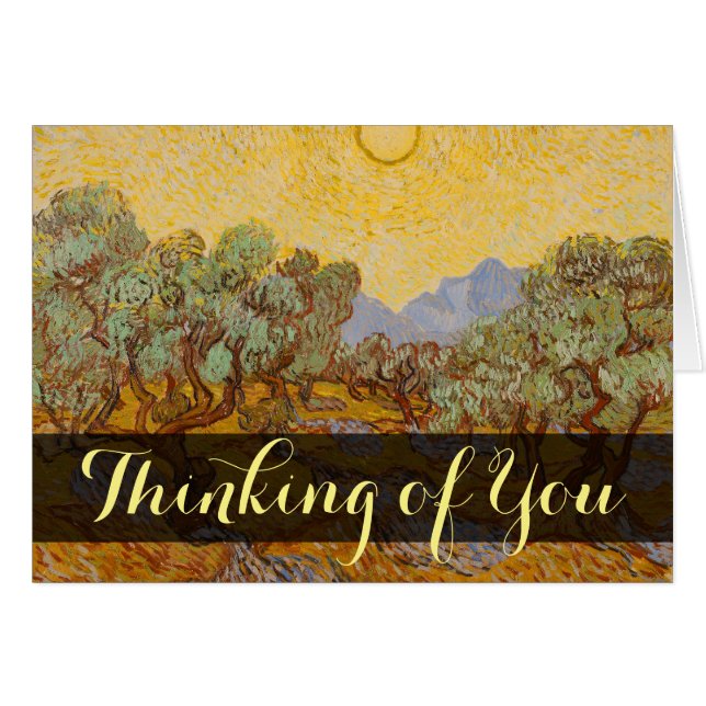 Cartão Oliveiras de Van Gogh Sol Amarelo Céu (Frente Horizontal)