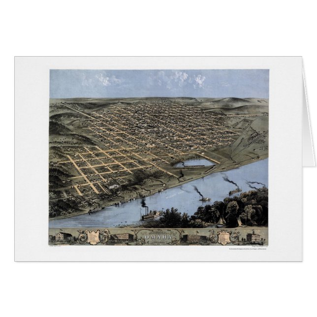 Cartão Omaha, mapa panorâmico do NE - 1868 (Frente Horizontal)