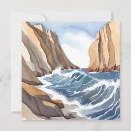 Cartão Ondas do Oceano Batendo | Aquarela de Praia Costei