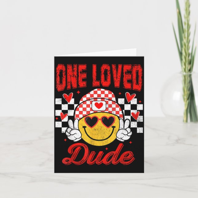 Cartão One Loved Dude Checkered Heart Valentines Day Boys (Frente)