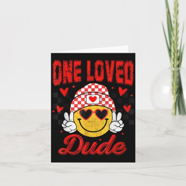 Cartão One Loved Dude Checkered Heart Valentines Day Boys (Frente)
