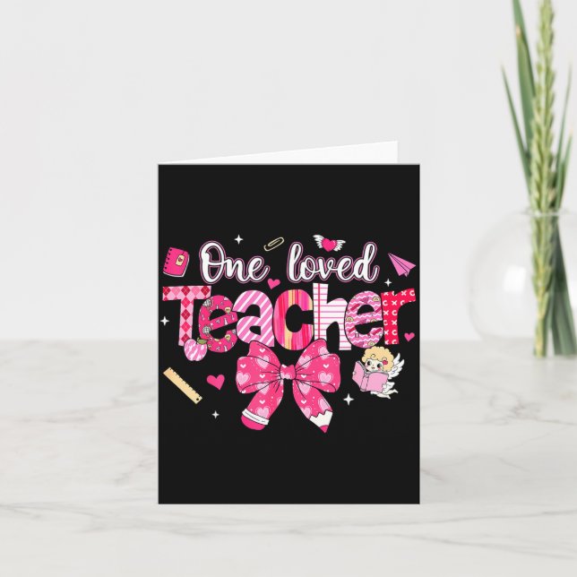 Cartão One Loved Teacher Coquette Bow Pencil Valentine Gi (Frente)