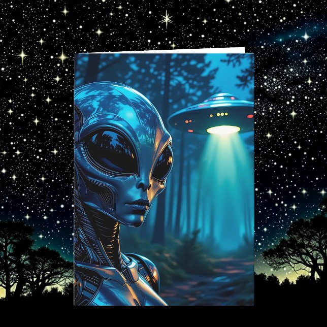 Cartão Ontem à Cena Futurística Metálica da alienígena (Criador carregado)