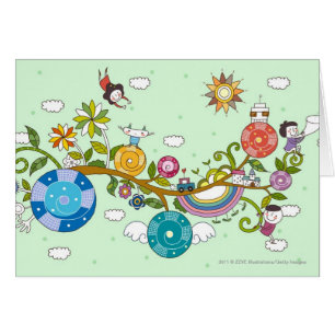 Cartão Opinião lateral as crianças que jogam no ramo de