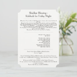 Cartão Oração da Bênção do Shabat, Kiddush, Hebraico, Ing