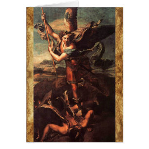Cartão Oração de SÃO MIGUEL DERROTANDO SATANÁS