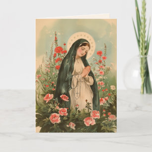 Cartão Oração do Santo Rosário de Rosas Vermelhas da Virg