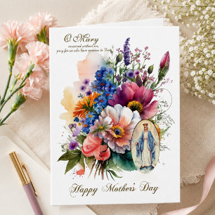 Cartão Oração Religiosa do Dia das Mães Floral