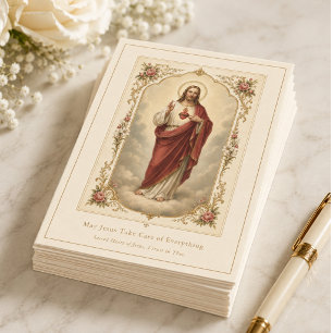 Cartão Oração Vintage Sagrado Coração de Jesus 