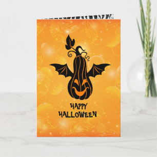 Cartão Orang & Black Happy Halloween Flying Pumpkin