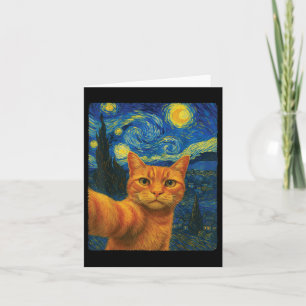 Cartão Orange Cat Selfie Van Goghs Starry Night Cat Mãe C
