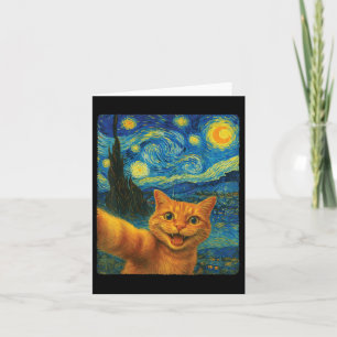 Cartão Orange Cat Starry Night Van Gogh Selfie Cat Mãe Ca