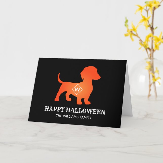 Cartão Orange Dachshund Happy Halloween Family (Flor Amarela)