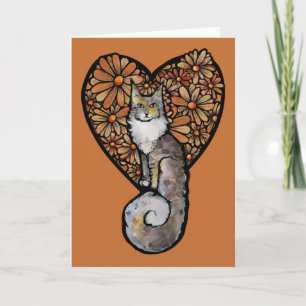 Cartão Orange Daisy Maine Coon Cat Cardíaco