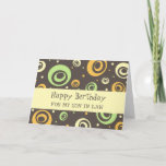 Cartão Orange Green Retro Son in Law Birthday<br><div class="desc">Cartão de aniversário para o filho em lei com um padrão retrorreflector divertido verde,  laranja e amarelo e verso pensativo.</div>