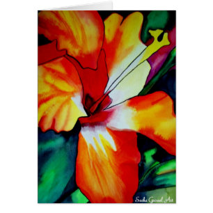 Cartão Orange Hibiscus flor tropical aquarela