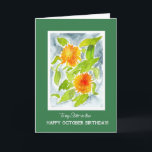 Cartão Orange Marigolds Sister-in-law Aniversário de outu<br><div class="desc">Um Cartão de Aniversário de outubro bonito para uma cunhada,  com as flores do mês de outubro,  o brilhante Pote de laranja Marigolds,  rodeado por uma fronteira verde profunda com letras brancas. A design é de uma pintura aquosa de Judy Adamson. Sinta-se à vontade para personalizar a mensagem dentro.</div>