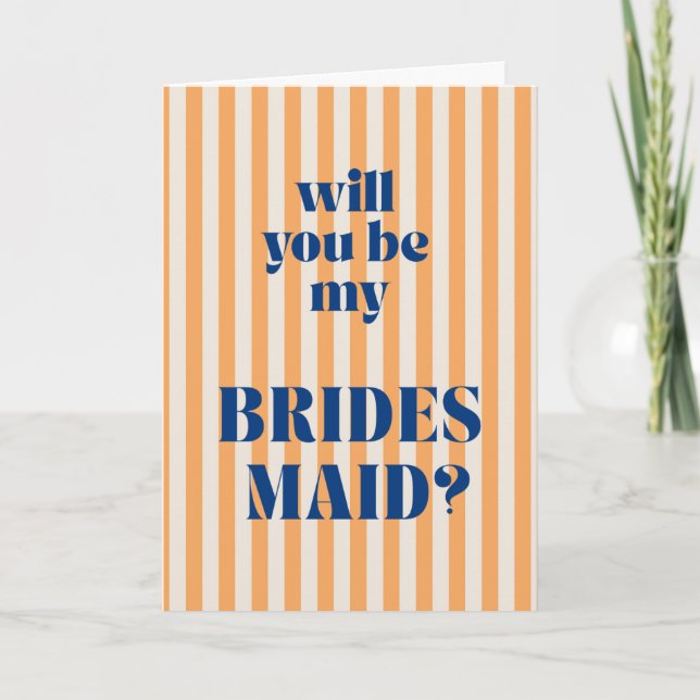 Cartão Orange Modern Stripe Bridesmaid Proposal (Frente)