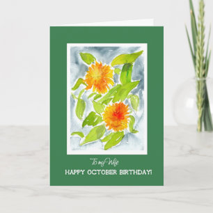Cartão Orange Pote Marigolds para o aniversário de outub