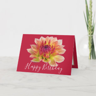 Cartão Orange Red Dahlia Fllower Red Background Birday