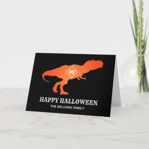 Cartão Orange T Rex Happy Halloween Customer Family Name