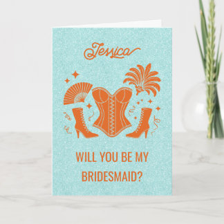 Cartão Orange + Teal Las Vegas Showgirl Bridesmaid