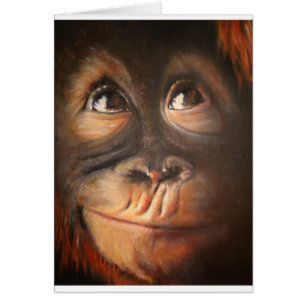 Cartão Orangotango de sorriso da pintura a óleo do macac