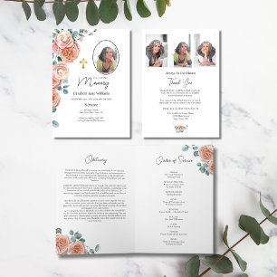 Cartão Ordem de Serviço Funeral Rosa de Pêssego Cristão