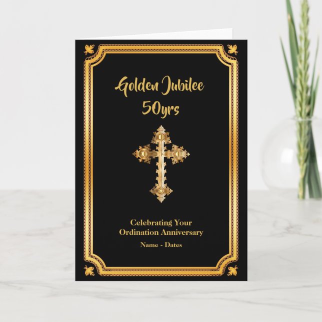 Cartão Ordenação do Jubileu do ouro 50º Padre do Aniversá (Frente)
