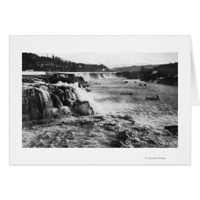 Cartão Oregon City, OU Salmão Pescarando em Willamette (Frente Horizontal)