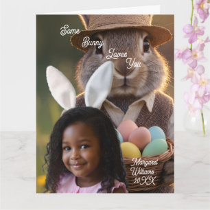 Cartão Orelhas de Coelho de Páscoa Menina Foto Personaliz