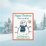 Cartão Organização empresarial Snowman Natal<br><div class="desc">Cartão de Natal da empresa. Cartoon engraçado de um boneco de neve no sol de inverno. Adicionar uma mensagem do remetente. Placa pequena.</div>