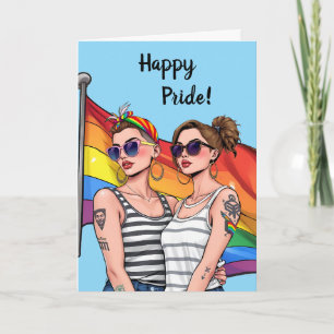 Cartão Orgulho Feliz LGBTQ Bandeira Lésbica do Arco-Íris
