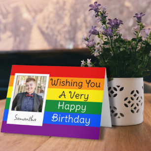 Cartão Orgulho Rainbow Foto Personalizada Feliz Aniversár