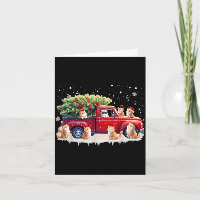 Cartão Oriental Cat Red Truck Christmas Tree Santa Ugly X (Frente)
