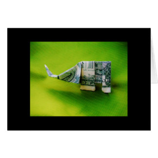 Cartão Origami de lei de dólar Elefante em fundo verde