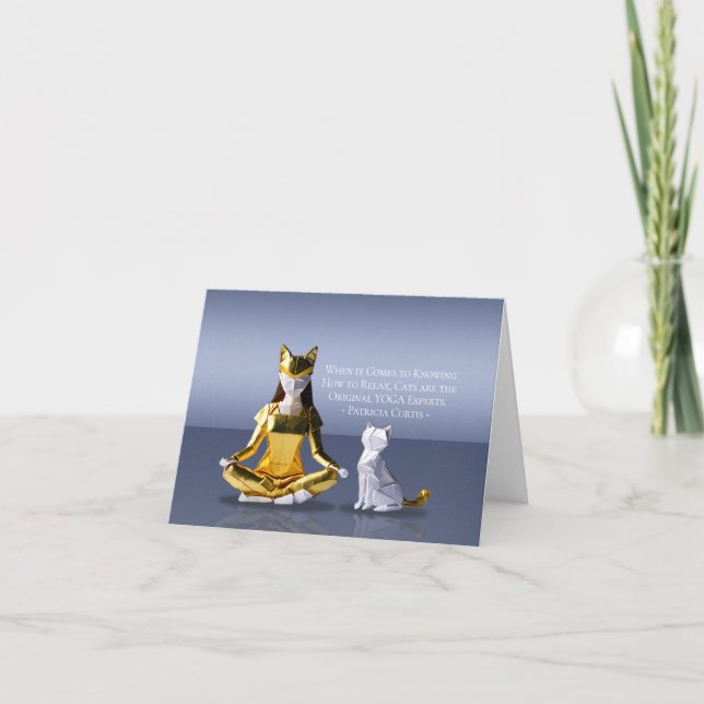 Cartão Origami Gold Foil Yoga Meditando Mulher-Gato (Frente)