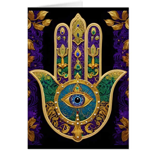 Cartão Ornamentado Dourado Terceiro Olho Hamsa (Frente)