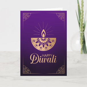 Cartão Ornamento de ouro roxo e Rosa Happy Diwali Card