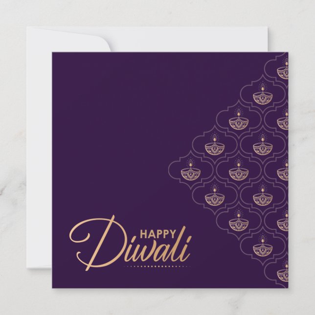 Cartão Ornamento de ouro roxo e Rosa Happy Diwali Card (Frente)