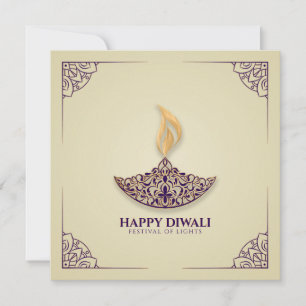 Cartão Ornamento roxo e dourado Happy Diwali